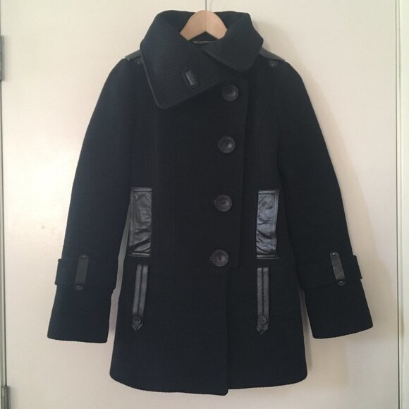 Mackage Wool Peacoat with Leather Trim - Picture 2 of 7